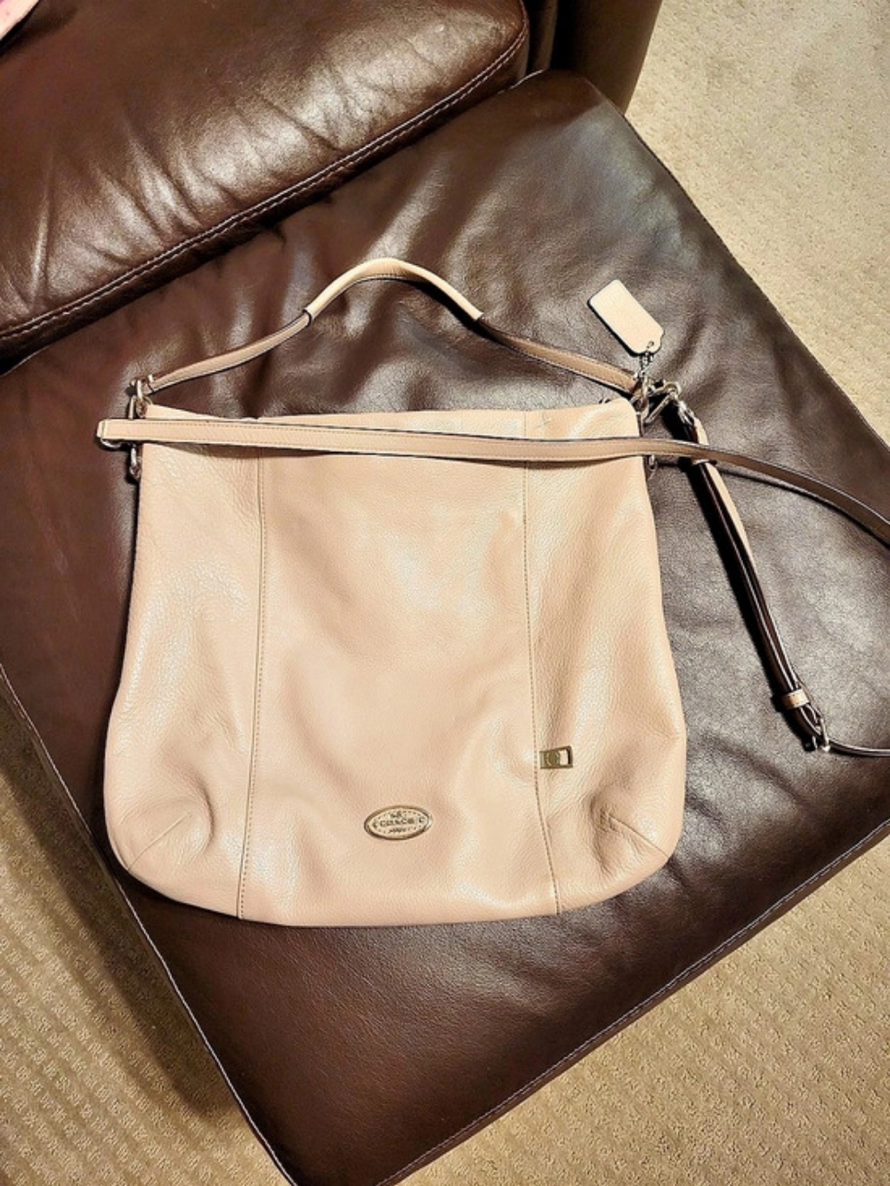Coach Leather Hobo Bag in Beige & Brown